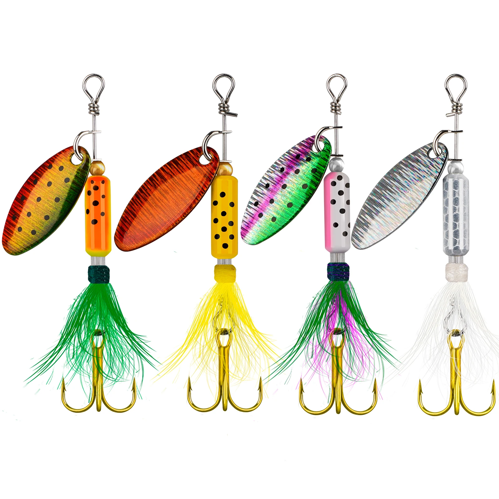 4 Uds Spinner cuchara señuelos 4g Spinner cuchara de Metal cebo de plumas para trucha Lucio cebos duros artificiales Crankbait con anzuelo triple