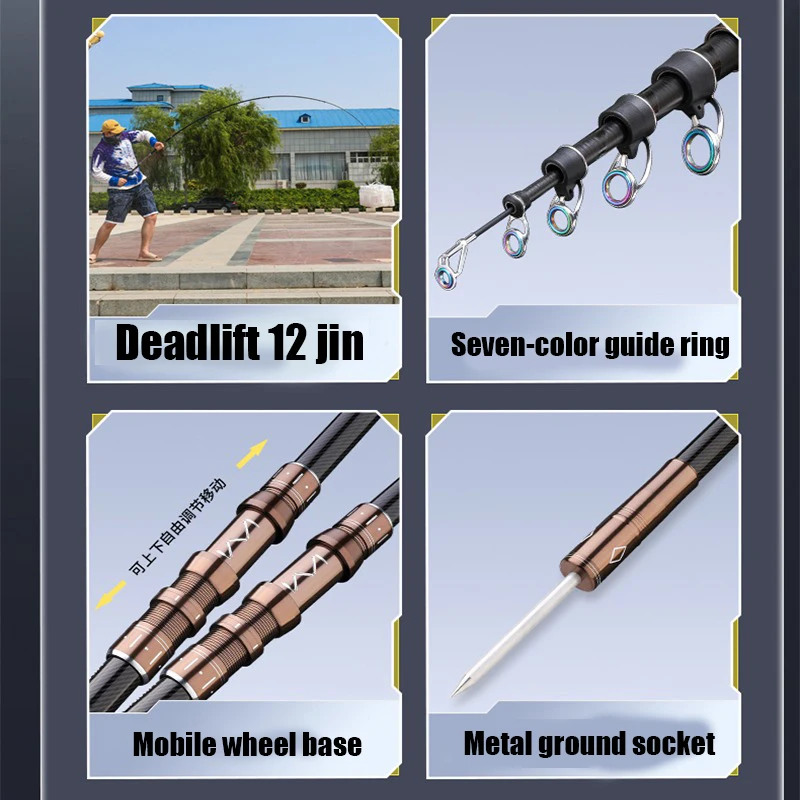 Caña telescópica de carbono para surfcasting, spinning y baitcasting - imagen 5