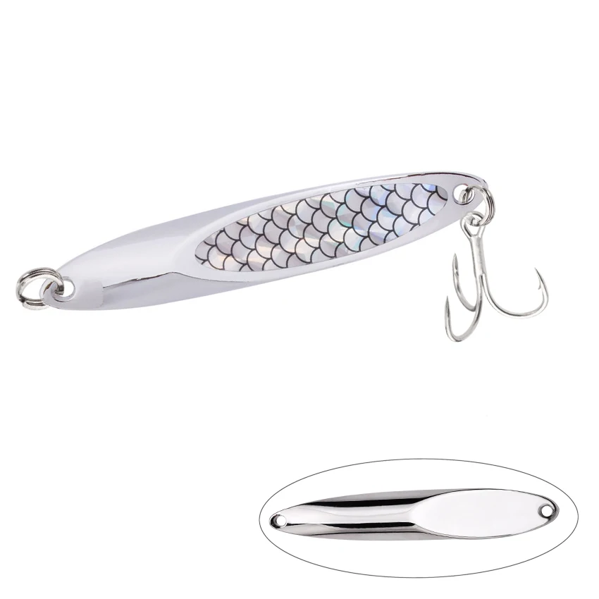 1PCS Silver-plated Metal Vib Spinners Spoon Lures With Laser Lure Sticker Artificial Fish Scale Skin Spoon Lure Hard Bait 5g-20g