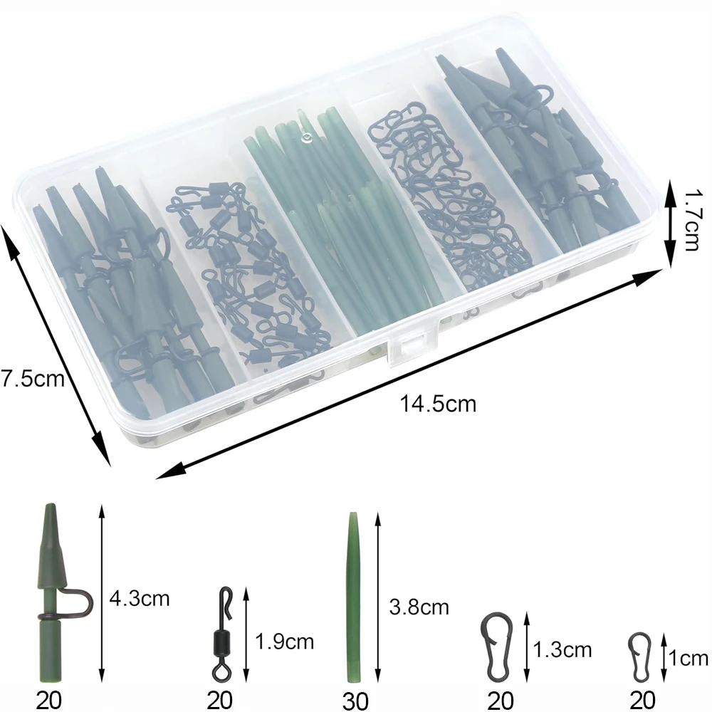 Accesorios de pesca de carpa preatados, aparejos de goma Chod Rigs, Conector de Clips, mangas antienredos, aparejos terminales de carpa, 110 piezas - imagen 2