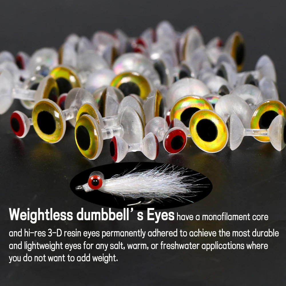 WIFREO 20 piezas atado de moscas, ojos realistas 3D sin peso con mancuernas, 6mm, 8mm, 10mm, señuelo de pesca de resina, ojos, materiales para atar moscas - imagen 5