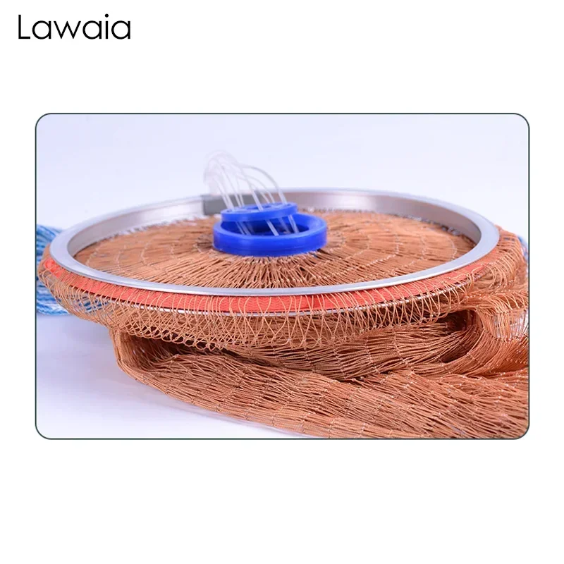 Lawaia Red fundida a mano, red fácil de fundir, anillo de aluminio sin plomos, red de pesca giratoria de 1,8-7,2 m de diámetro - imagen 3