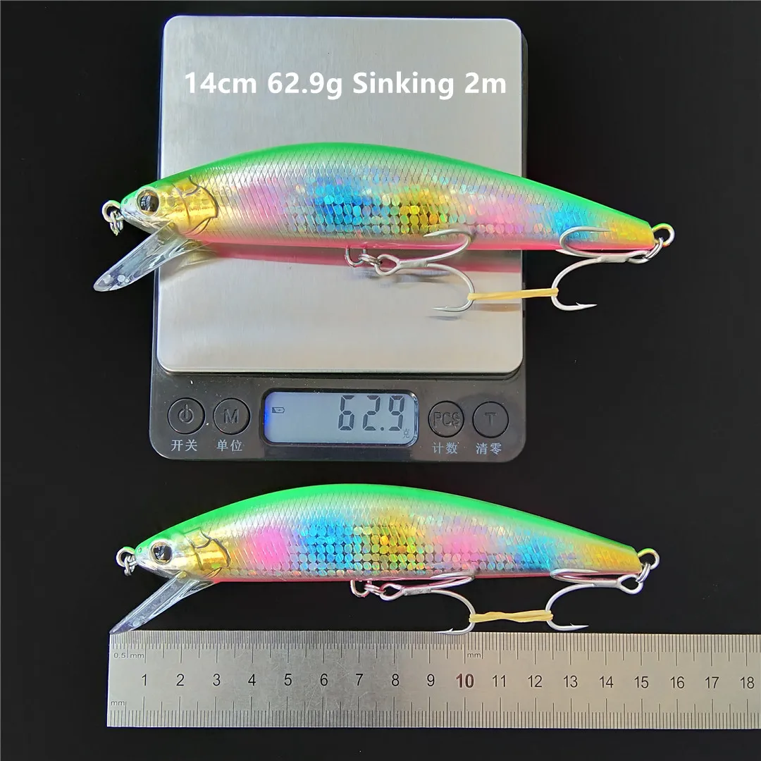 Señuelo de pesca Wobbler de pececillo hundido, 140mm, 60g, pececillo de plástico duro, gran peso, Crankbait, lubina, Lucio, aparejos de pesca - imagen 4