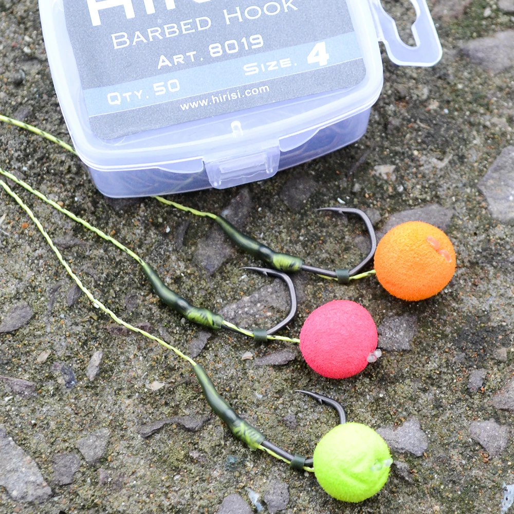 50 Uds. Anzuelos de pesca de carpa, anzuelos de garra con púas, revestimiento de PTFE, anzuelos con ojos de acero inoxidable de alto carbono 8019 - imagen 5