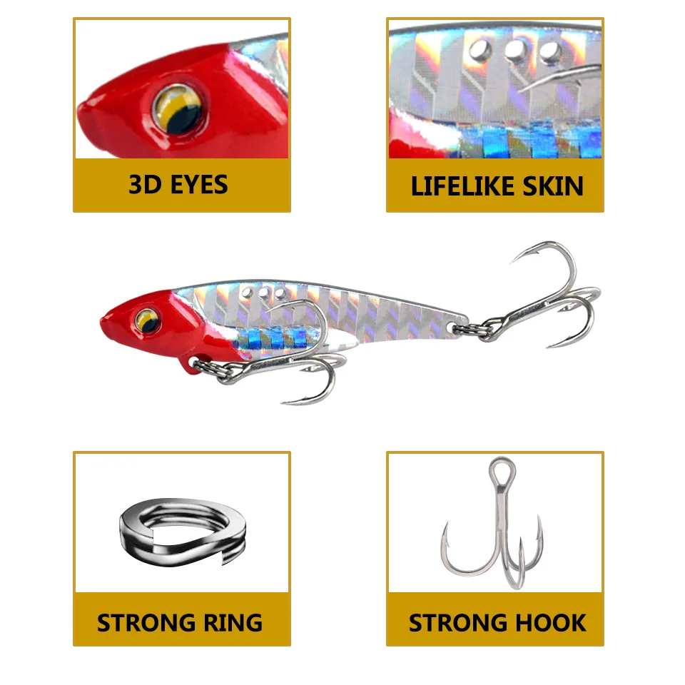 Señuelo de pesca de Metal VIB, 1 piezas, cuchara giratoria de vibración, Crankbait, cebo duro Artificial para lubina, aparejos de cicla VIB de 7g-15g/5CM-6,8 CM - imagen 4