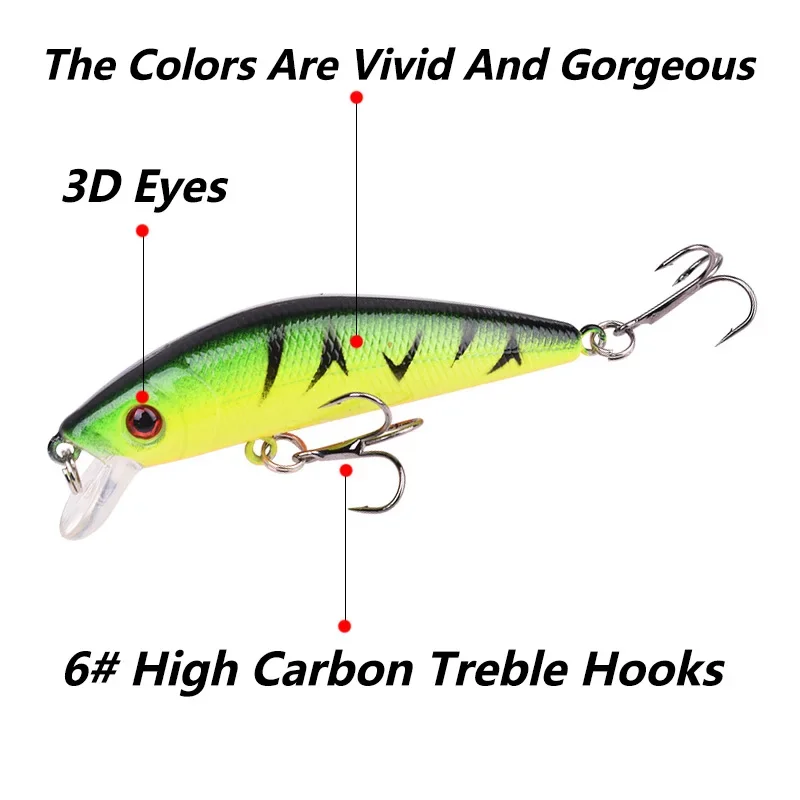 Señuelo de pesca Minnow, 7,2 cm, 7,8g, Wobbler hundido, cebo Artificial duro de plástico con anzuelos para carpa, lubina, aparejos de pesca, 1 ud. - imagen 4