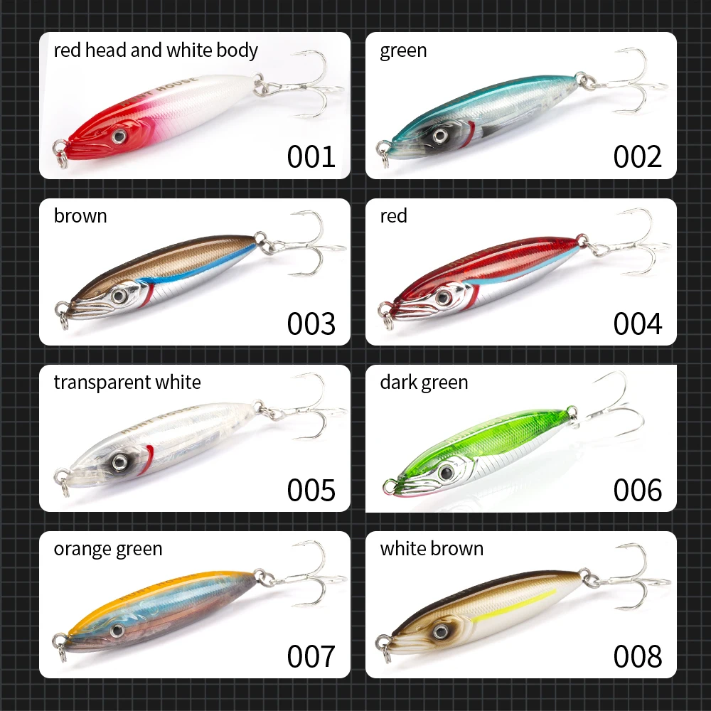 Hunthouse-lápiz Wobly de hundimiento lento para pesca, 62mm/80mm, cebo duro de agua salada, fundición larga para lubina, trucha, aparejos de atún - imagen 5