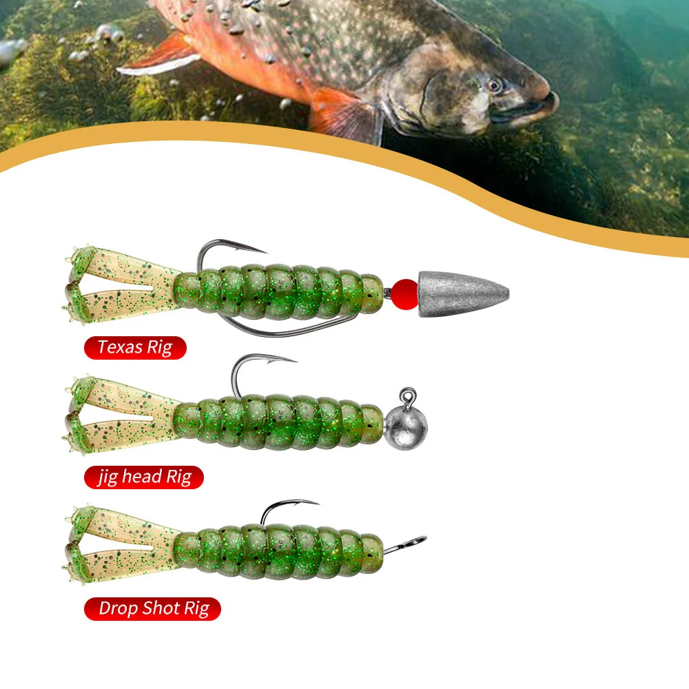 JOHNCOO 7cm 3,1g TPE dos colas en T cebo suave señuelo de pesca 6 uds cebo de gusano Artificial Wobblers natación Ned Rig - imagen 4