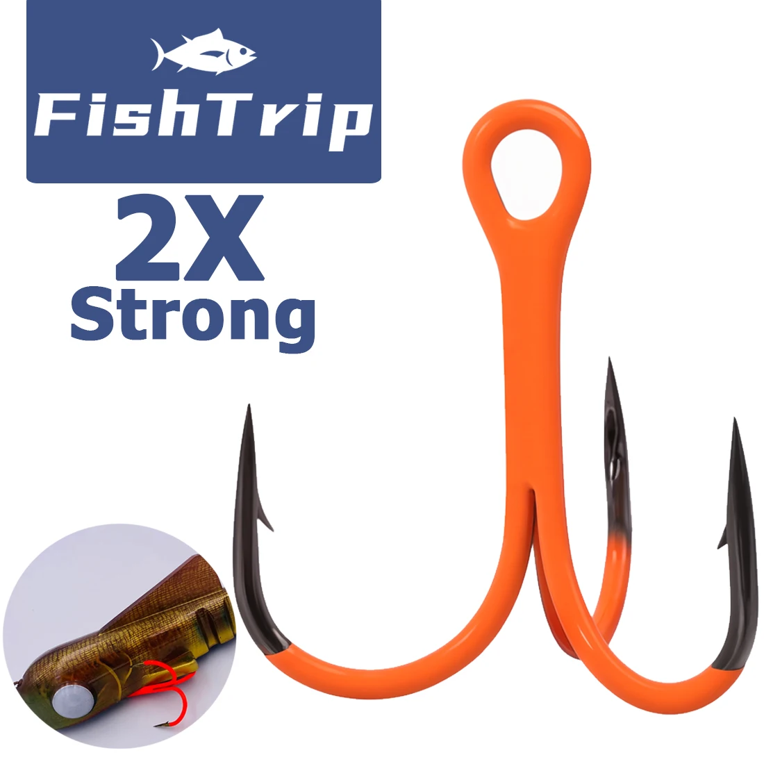 FishTrip 2X anzuelos triples fuertes punto recubierto de UV anzuelo de pesca con señuelo naranja anzuelos anticorrosión de lubina de agua salada de acero alto en carbono