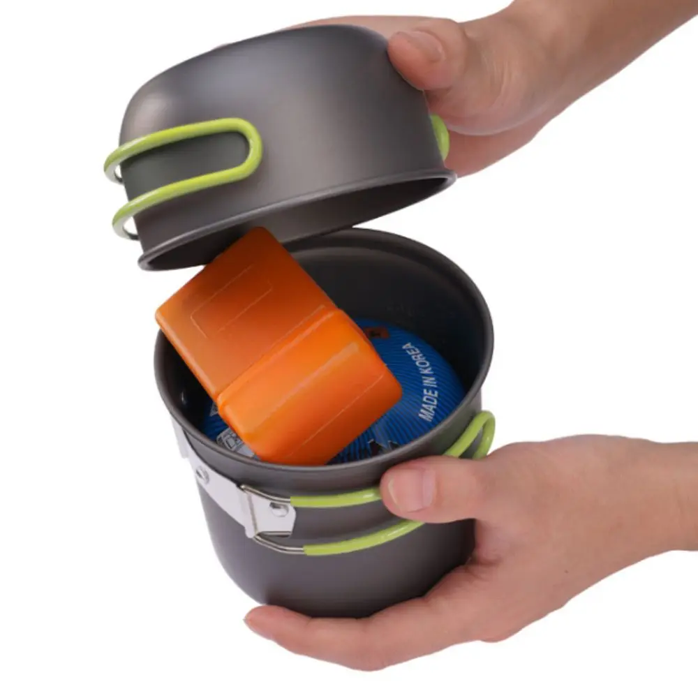 Vajilla combinada para acampar con bolsa de malla, hervidor, utensilios de cocina para exteriores, juego de ollas de Picnic portátiles resistentes al calor - imagen 2