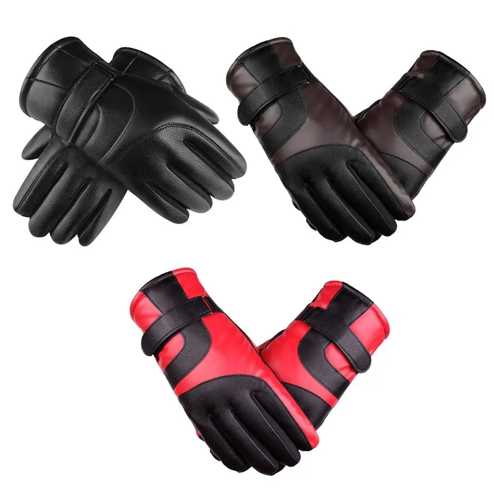Guantes de cuero polar para otoño e invierno con pantalla táctil, manoplas cálidas peludas, manoplas gruesas de felpa con dedos completos - imagen 3