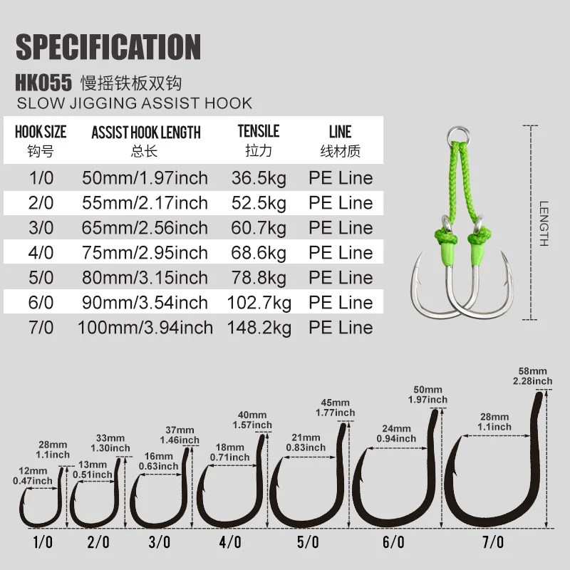 OBSESSION HK055 2 unids/bolsa 1/0-7/0 anzuelo de plantilla de Metal de asistencia doble de alta resistencia plantillas de objetivo grandes anzuelos de pesca de mar afilados de alta resistencia - imagen 3