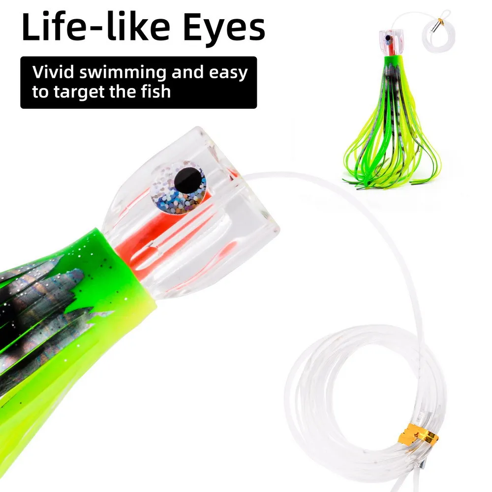 Señuelo de falda suave de pulpo con cabeza de resina, 9 pulgadas/22,8 cm, barco de aguas profundas, pesca, cebo grande de curricán para atún Wahoo, hundimiento rápido, 1 Uds. - imagen 3