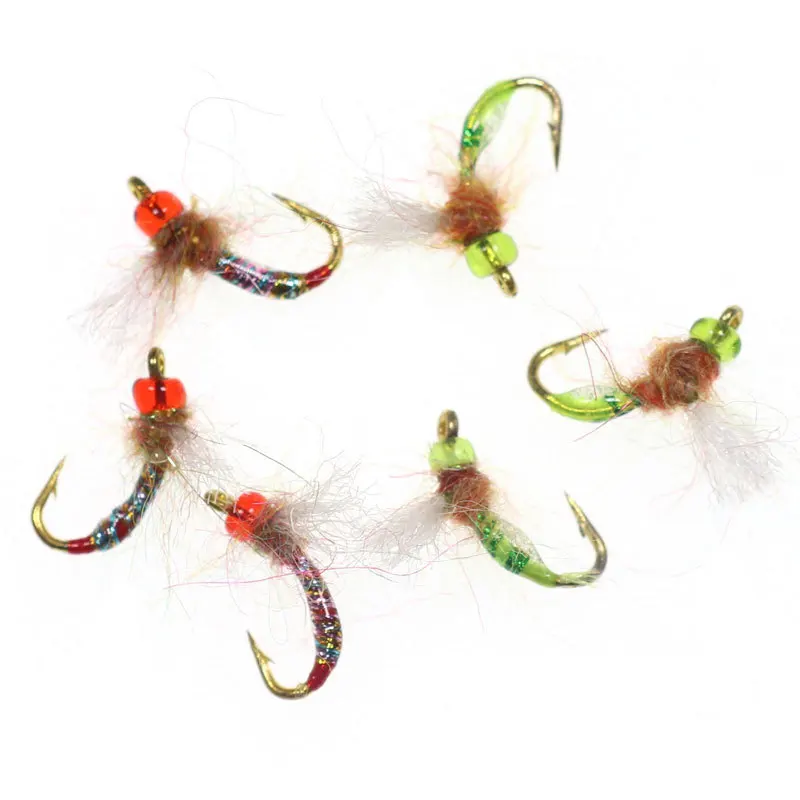 Señuelo de pesca con mosca, 5 piezas, cabeza de cuentas de Ninfa, hundimiento rápido, mosca seca, lubina, trucha, Serpentina, pegamento UV, cebo, gancho 16 # - imagen 4