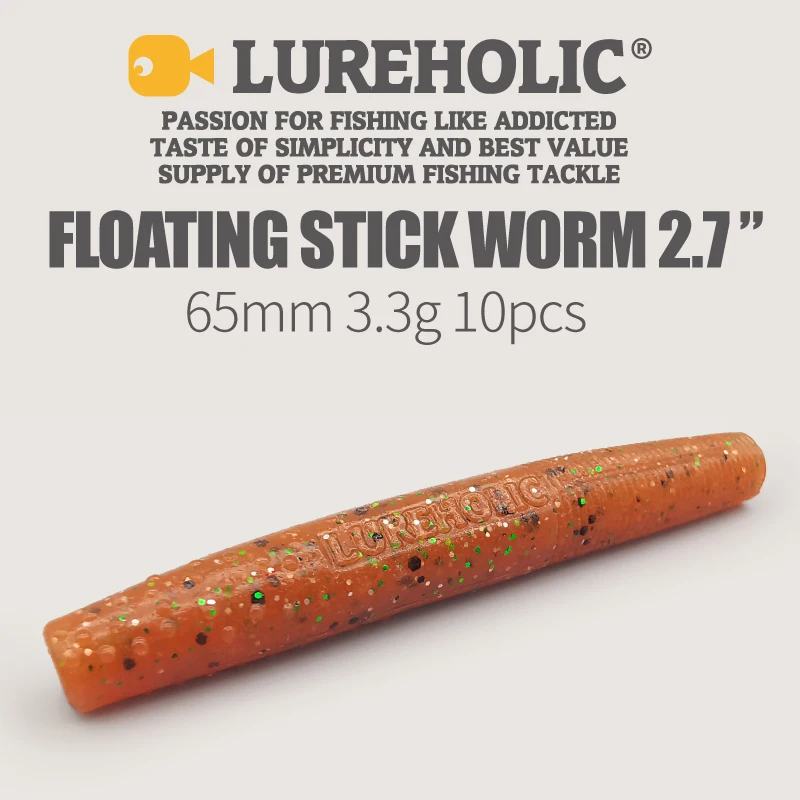 LUREHOLIC Flotante Stick Worm 2,7 "65 mm 3,3 g 10 piezas cebos blandos para pesca de lubina señuelo pesca - imagen 2