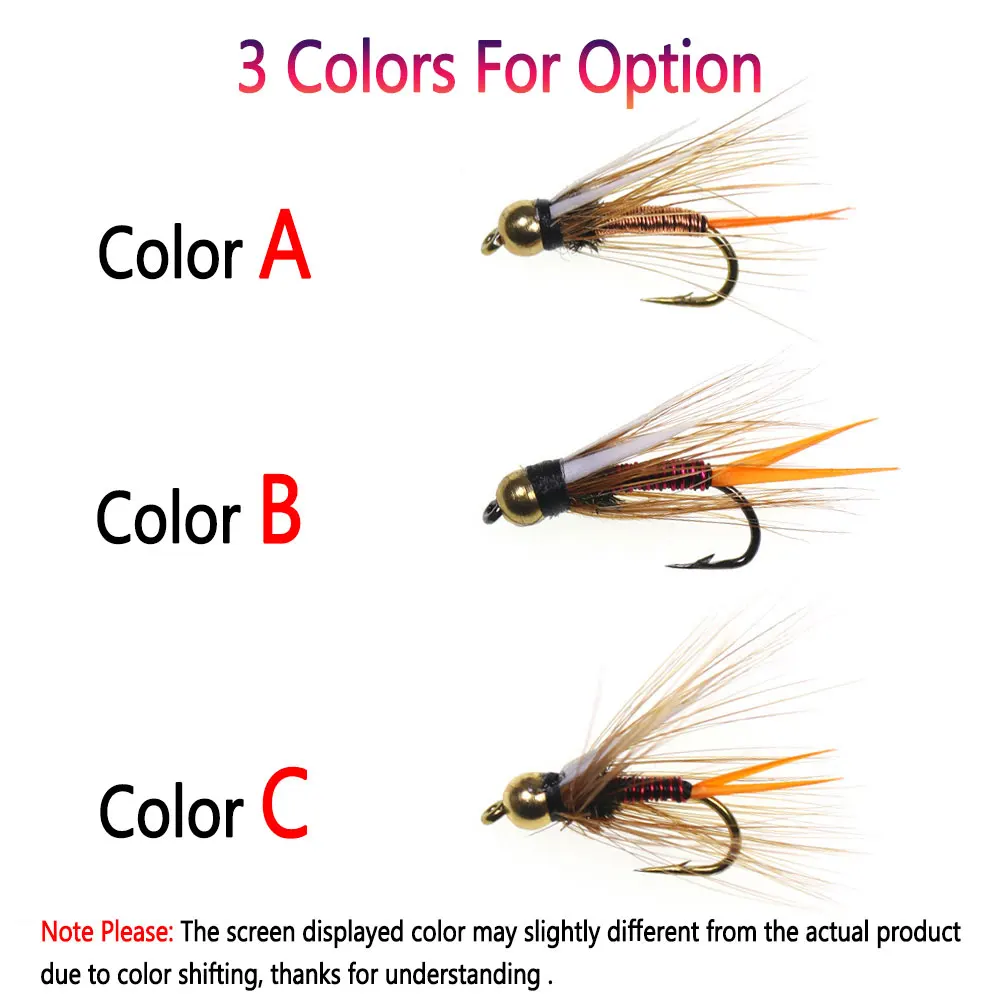 Bimoo-Señuelos de Pesca de latón, cabeza de perla de Príncipe, Nymph, gallo, Hackle, hundimiento rápido, Mosca de Ninfa, trucha, perca, Señuelos de Pesca, 5 unids/lote por caja, 12 # - imagen 5