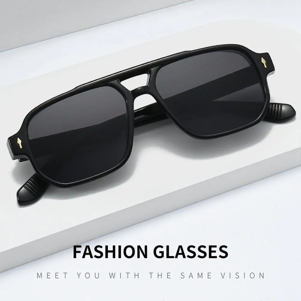 Gafas de sol cuadradas de doble puente para hombre, gafas de sol clásicas con protección UV400, remaches, gafas de sol informales para conducir, gafas de sol para pescar - imagen 3