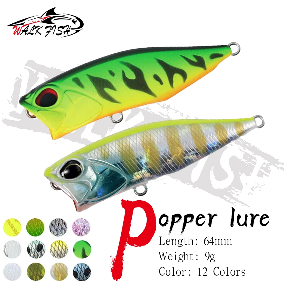 Popper flotante Walk Fish 64mm – Señuelo de superficie para lubina