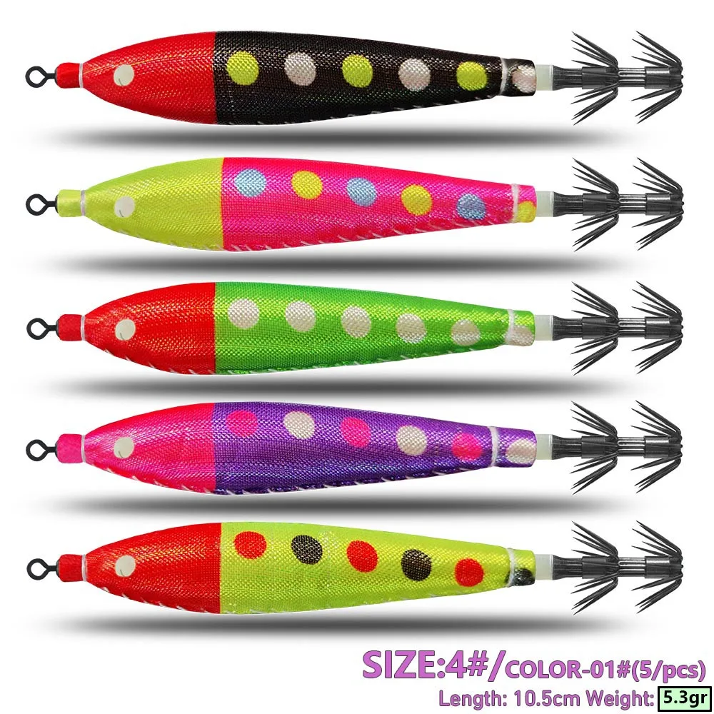 Cebos blandos de calamar para pesca en el mar, luz nocturna simulada, anzuelo de doble capa, cebo falso para pesca en el océano, 5 uds. - imagen 4