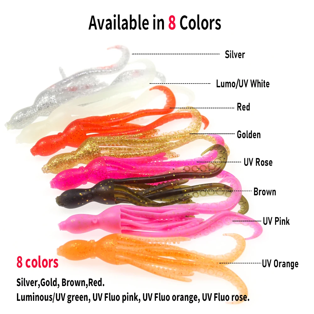 Wifreo-señuelo suave de Pesca, cebo de calamar y pulpo de 10cm, Material TPR, aparejos de Pesca Wobbler para Pesca en agua salada - imagen 4