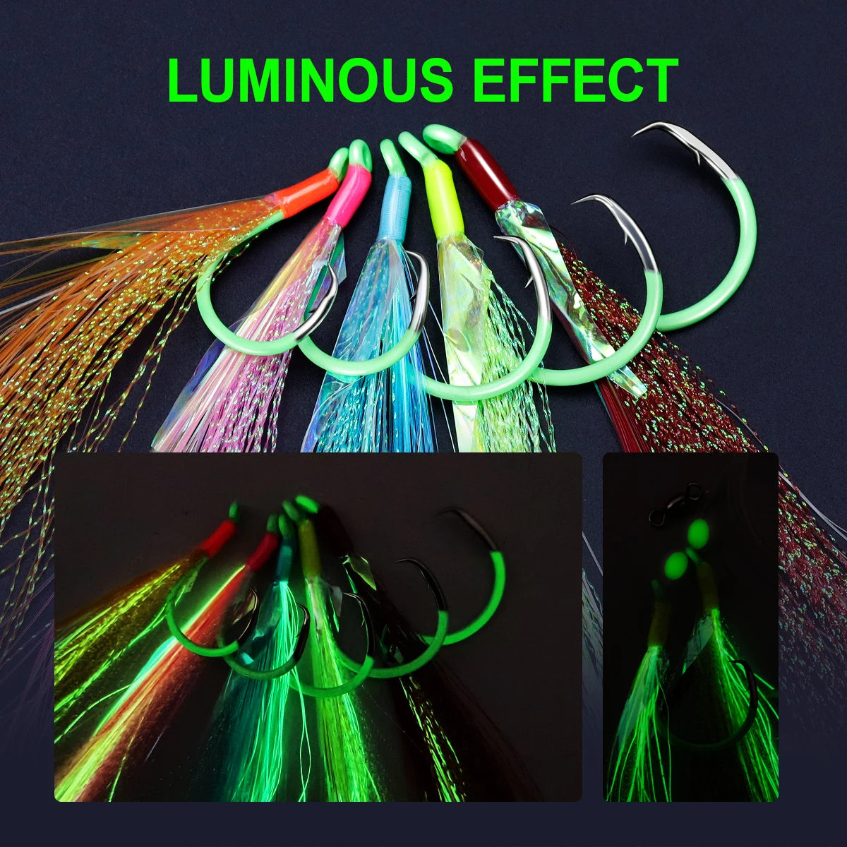 ZYZ 1 pieza de aparejos de pargo con 6/0 #   7/0 #   8/0 #   9/0 #   10/0 #   Ganchos circulares luminosos y anzuelos de cuerda para aparejos Sabiki de pesca en agua salada de seda - imagen 3