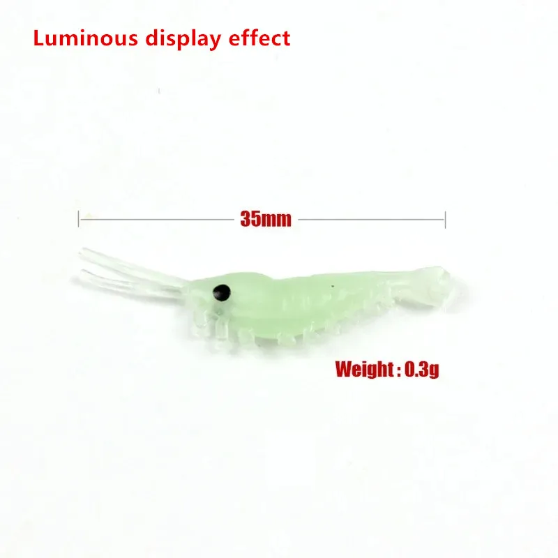 50 Uds. Cebo luminoso para pesca de camarones, señuelo suave, gusanos, camarones brillantes, Señuelos de pesca para lubina, tipo tipo de pez, 3,5 cm, 0,3g, camarones - imagen 3