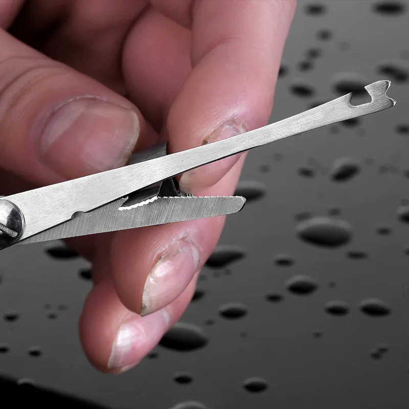 Tijeras de acero inoxidable portátil, Extractor de anzuelos, hoja acanalada, línea de corte de pescado, removedor de anzuelos de pesca - imagen 3