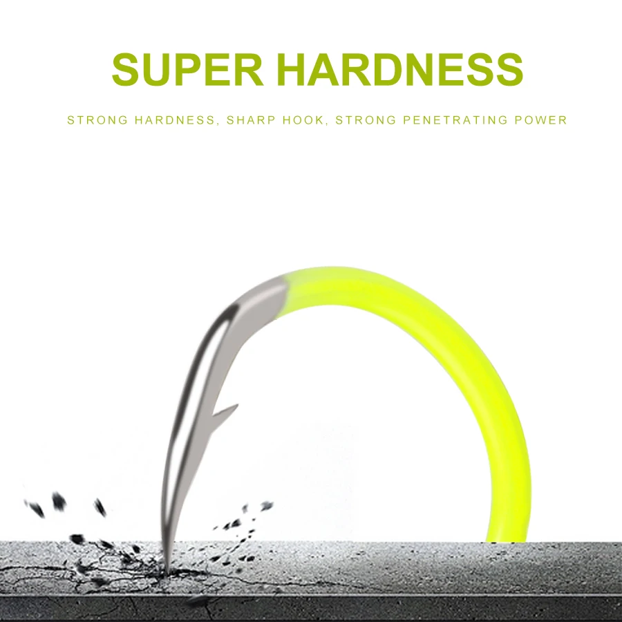 FISH KING 50 Uds anzuelos de acero rico en carbono pesca fluorescente con púas anzuelo duradero equipo de pesca anzuelo de lucha con ojo para carpa - imagen 5