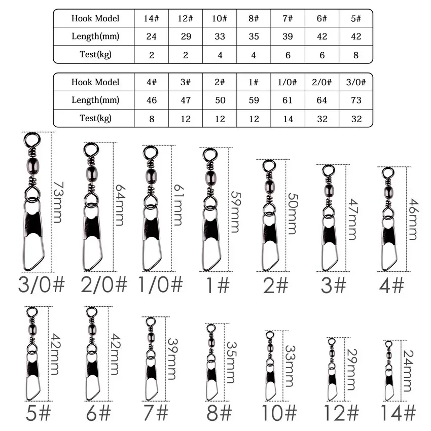 50 unids/lote conector de pesca de acero inoxidable Pin rodamiento giratorio 14 # -3/0 # Señuelo Tackle Accesorios para anzuelos con caja - imagen 2