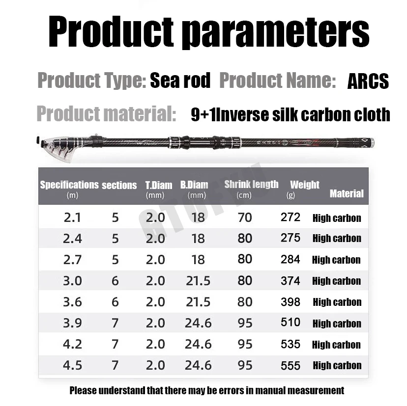 Caña de pescar telescópica de 2,1-4,5 M, caña de pescar giratoria de carbono, barco de agua salada, agua dulce, playa, Surfcasting, caña de Baitcasting - imagen 5