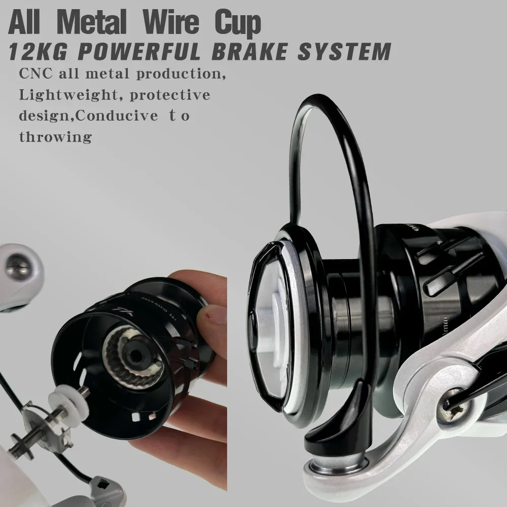 Carrete de pesca giratorio duradero, rodamiento de acero inoxidable de doble sellado, relación de engranaje 5,2: 1, rueda de agua salada de carpa, arrastre máximo 15kg, 5 + 1BB - imagen 3