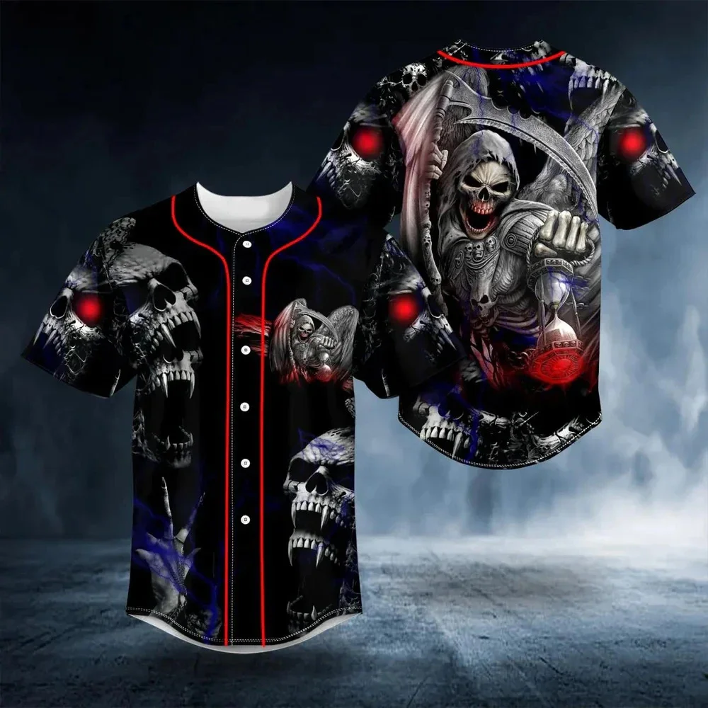 PLstar Cosmos Death Devil Blood Skull Pattern 3D All Over Printed Men's Baseball Jersey Unisex Casual Baseball Shirt BQS15