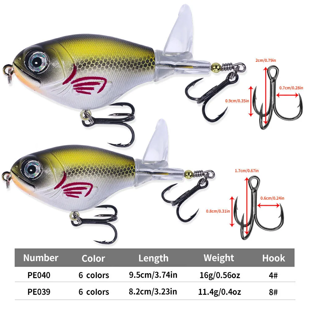 Señuelo de pesca Popper Topwater, 1 Uds., 10g/14g, Whopper Plopper, cebo duro de plástico Swimbait con cola suave giratoria para Lucio - imagen 2