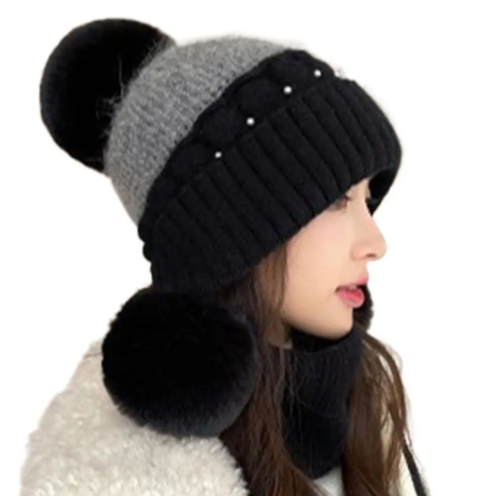 Gorro de punto grueso y cálido para mujer, gorros a prueba de viento con protección para los oídos, gorros a prueba de frío con adornos de perlas, Otoño e Invierno - imagen 5