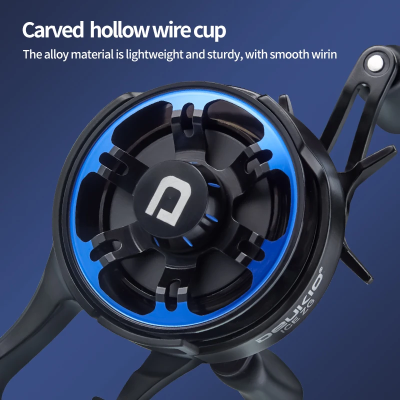 DEUKIO-Carretes de pesca en hielo, bobina de invierno de pie alto 2,5: 1, sistema de caída magnético ultrasuave portátil, carrete de hielo en línea, potencia de arrastre de 8KG - imagen 3