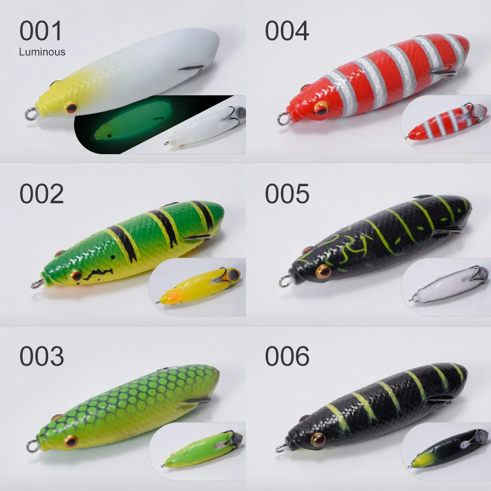 NOEBY-Cebo de silicona de rana Javelin, señuelo de pesca Topwater de 90mm y 14g, cuerpo hueco para perro que camina, cebos artificiales suaves luminosos - imagen 4