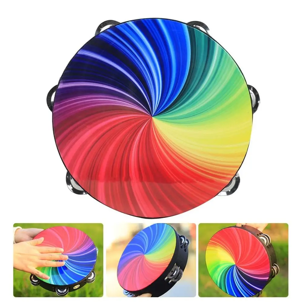 Tambor infantil de mano doble fila de cascabeles colorido para niños - imagen 3