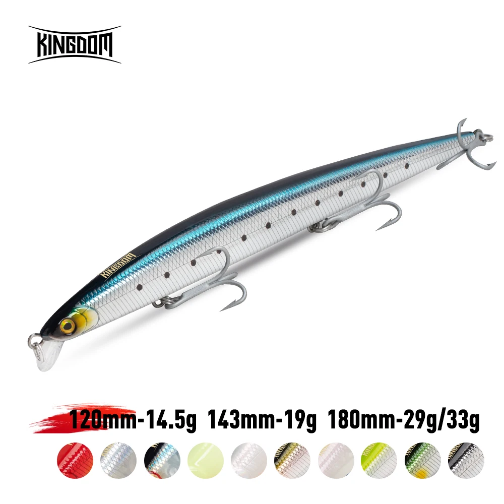 Kingdom-señuelo de pesca de fundición larga, 14,5g, 19g, 29g, pececillo flotante de hundimiento lento, Wobbler, cebo duro Artificial, Jerkbaits, Lucio de lubina - imagen 2