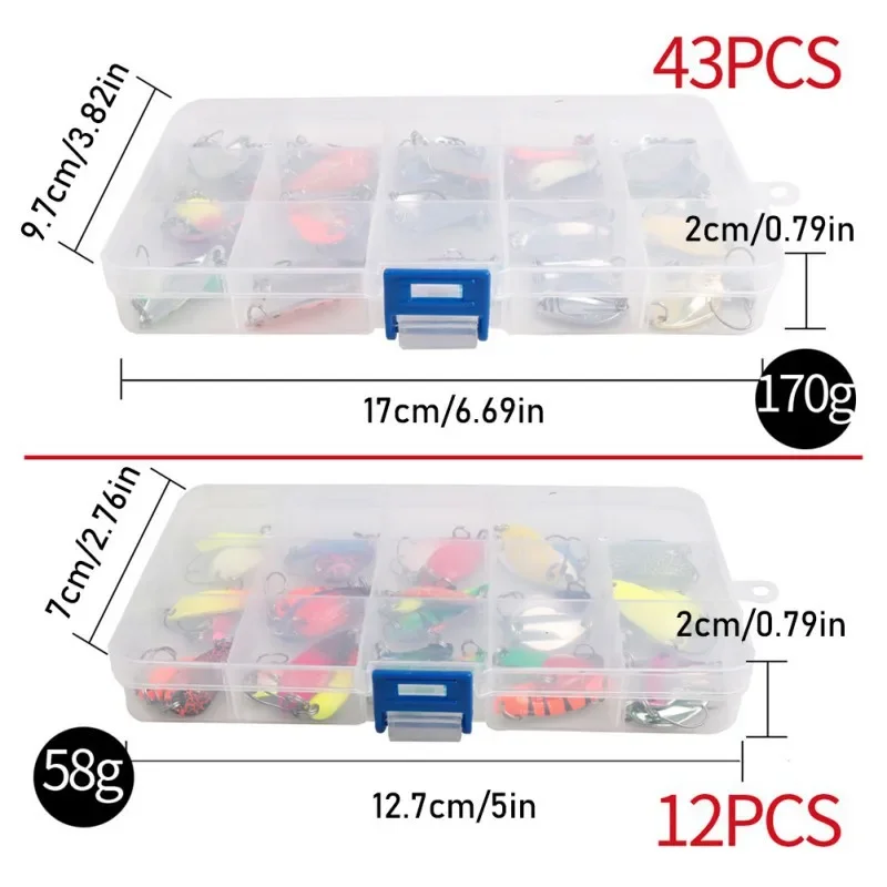 43 unids/caja cuchara de pesca con lentejuelas juego de señuelos cebos de Metal cebos de pesca de trucha para trucha Char y perca con caja de aparejos - imagen 4