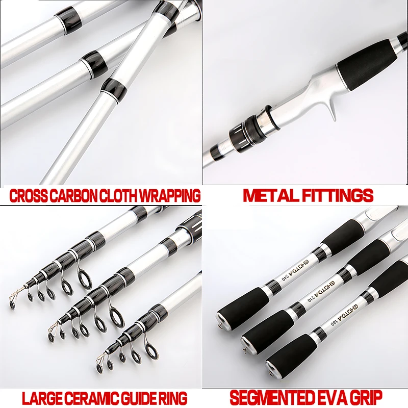 Caña de pescar telescópica de alta sensibilidad, 1,5 ~ 2,4 m, fundición de fibra de carbono/palo giratorio de carpa, longitud de tela 44-51cm para Lucio, Pesca - imagen 5