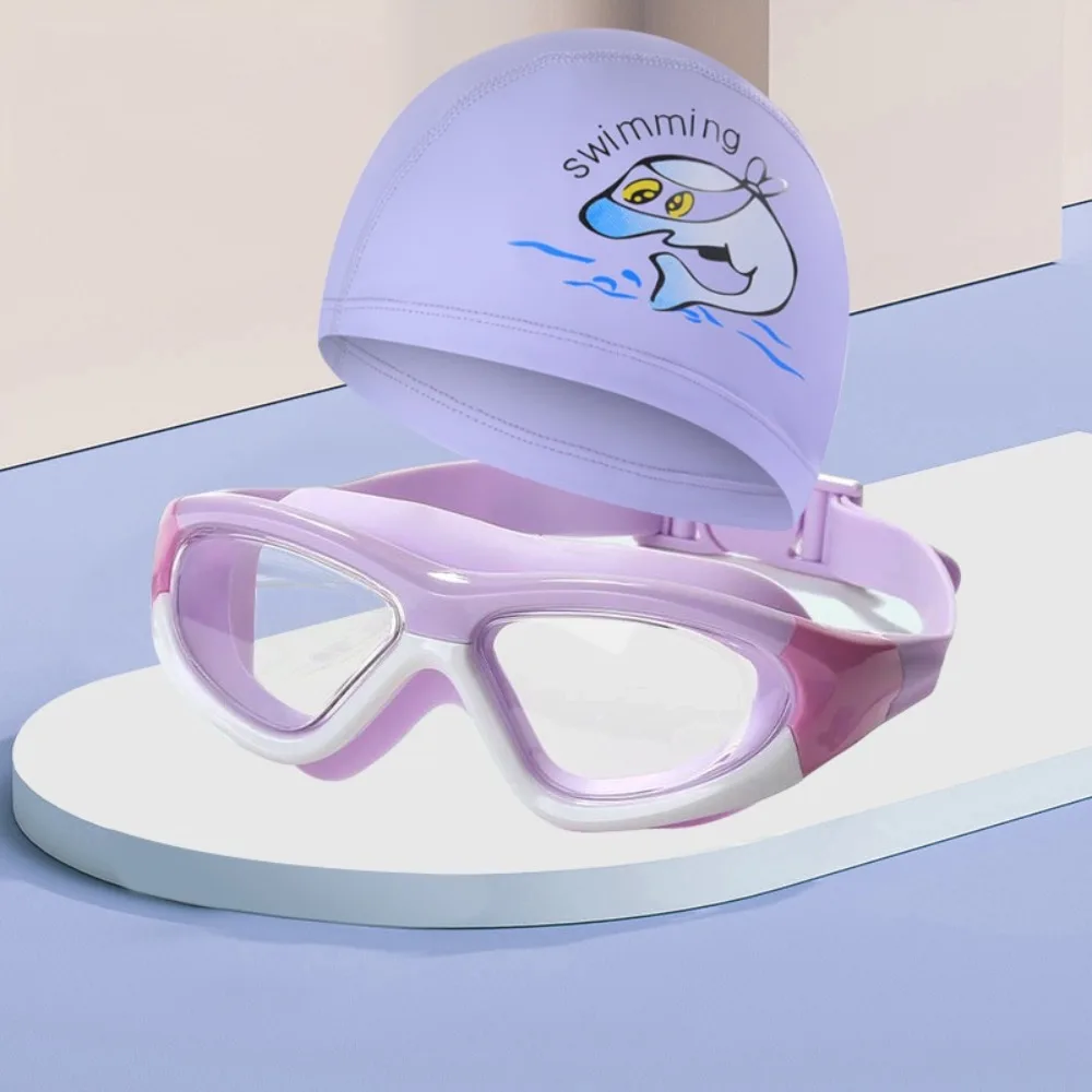 Waterproof Children's Swimming Cap Hair Protection Clear Vision Kids Swimming Glasses Anti-fog Cartoon Boys Swimming Caps