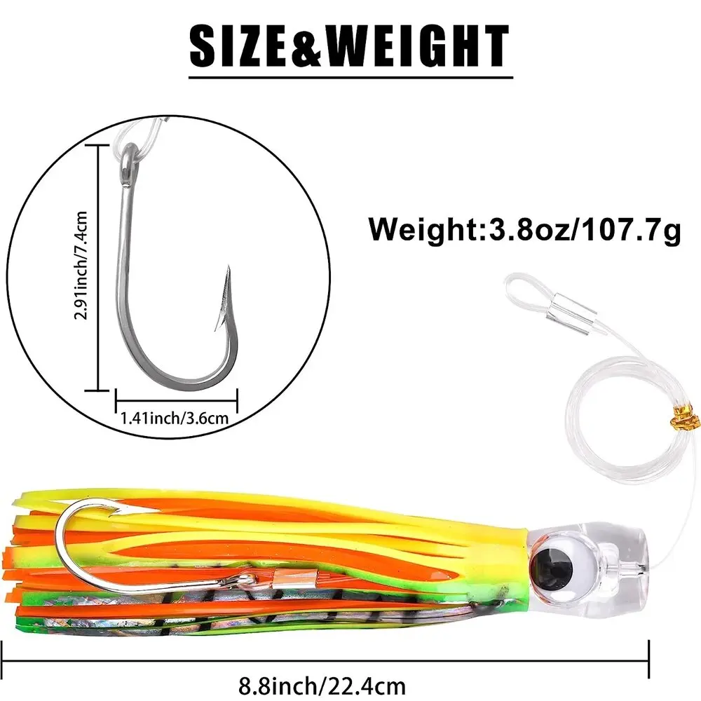 Este señuelo de pesca está diseñado para una pesca efectiva y colorida con un gancho y un streamer colorido para atraer peces.