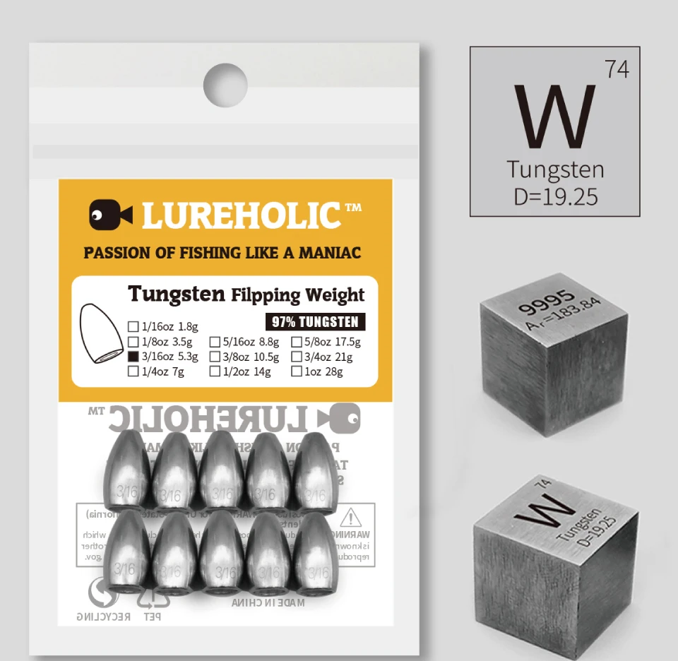 Tungsten volteando peso duradero y versátil para la pesca disponible en varios pesos y tamaños