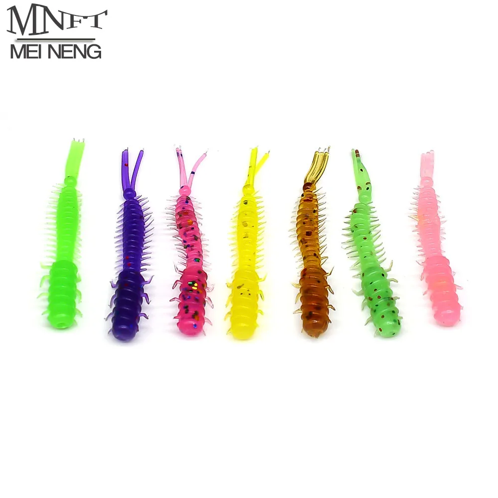 MNFT 60 uds 45mm/0,4g Luya señuelo de pesca suave raíz de PVC cebo de pez espiral de 3 colas cebo de babosa multicolor - imagen 2