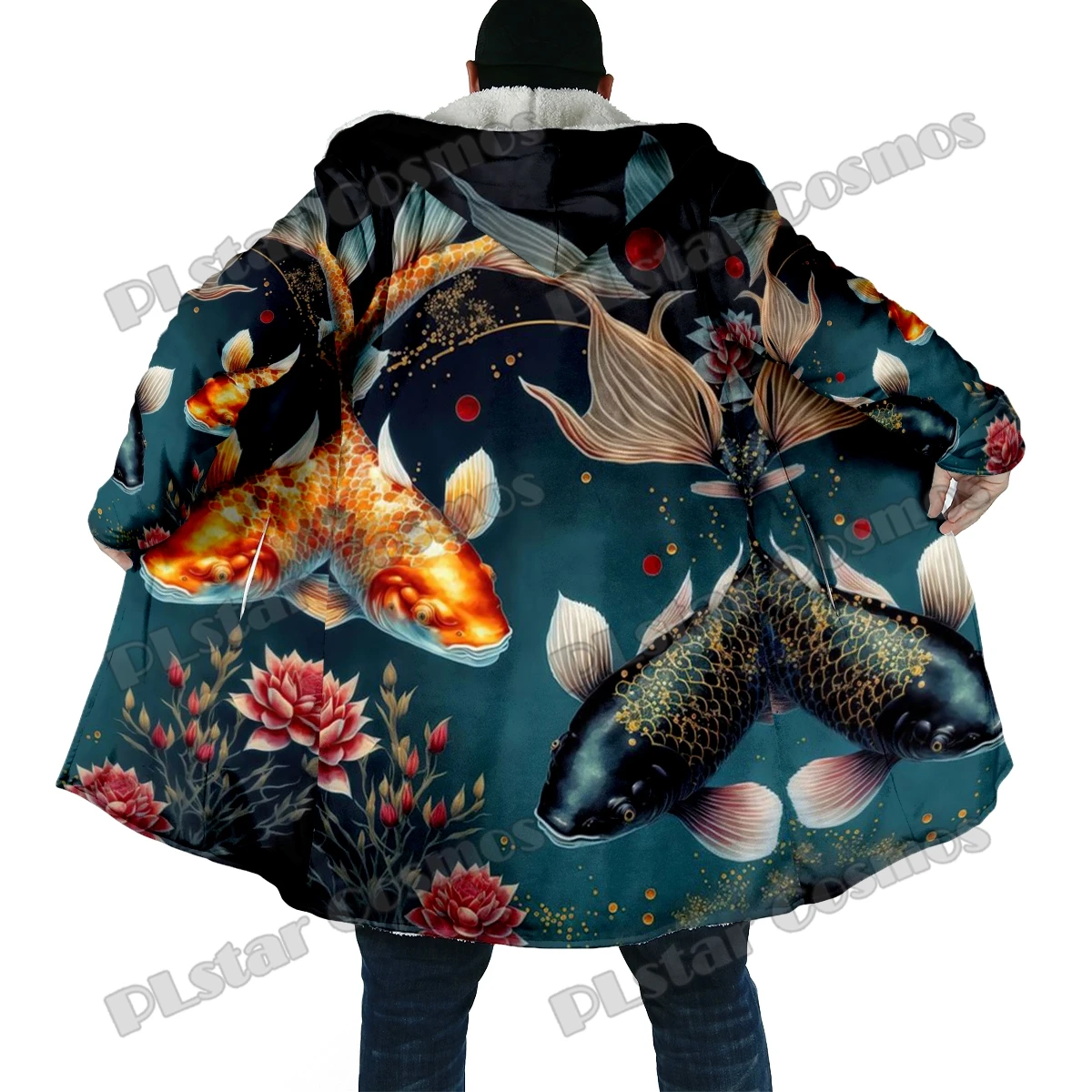 Capa Invernal de Pesca con Capucha – Estampado 3D de Pez Koi - imagen 2
