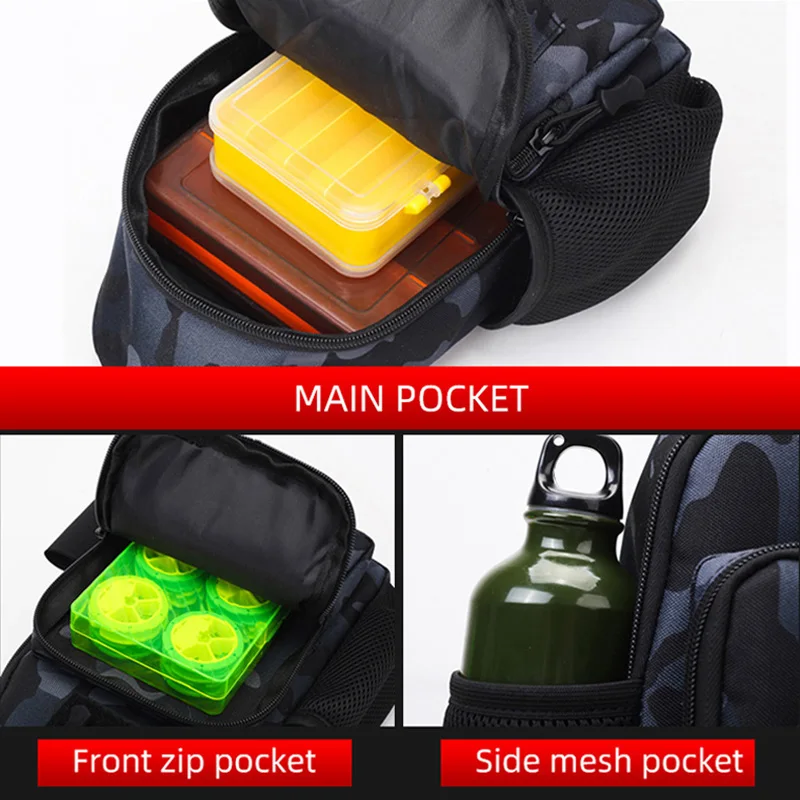 Bolsa de pecho para señuelos de pesca con soportes para cañas, riñonera táctica, mochila de almacenamiento de cebo Molle, riñonera de almacenamiento para caza y senderismo al aire libre - imagen 5