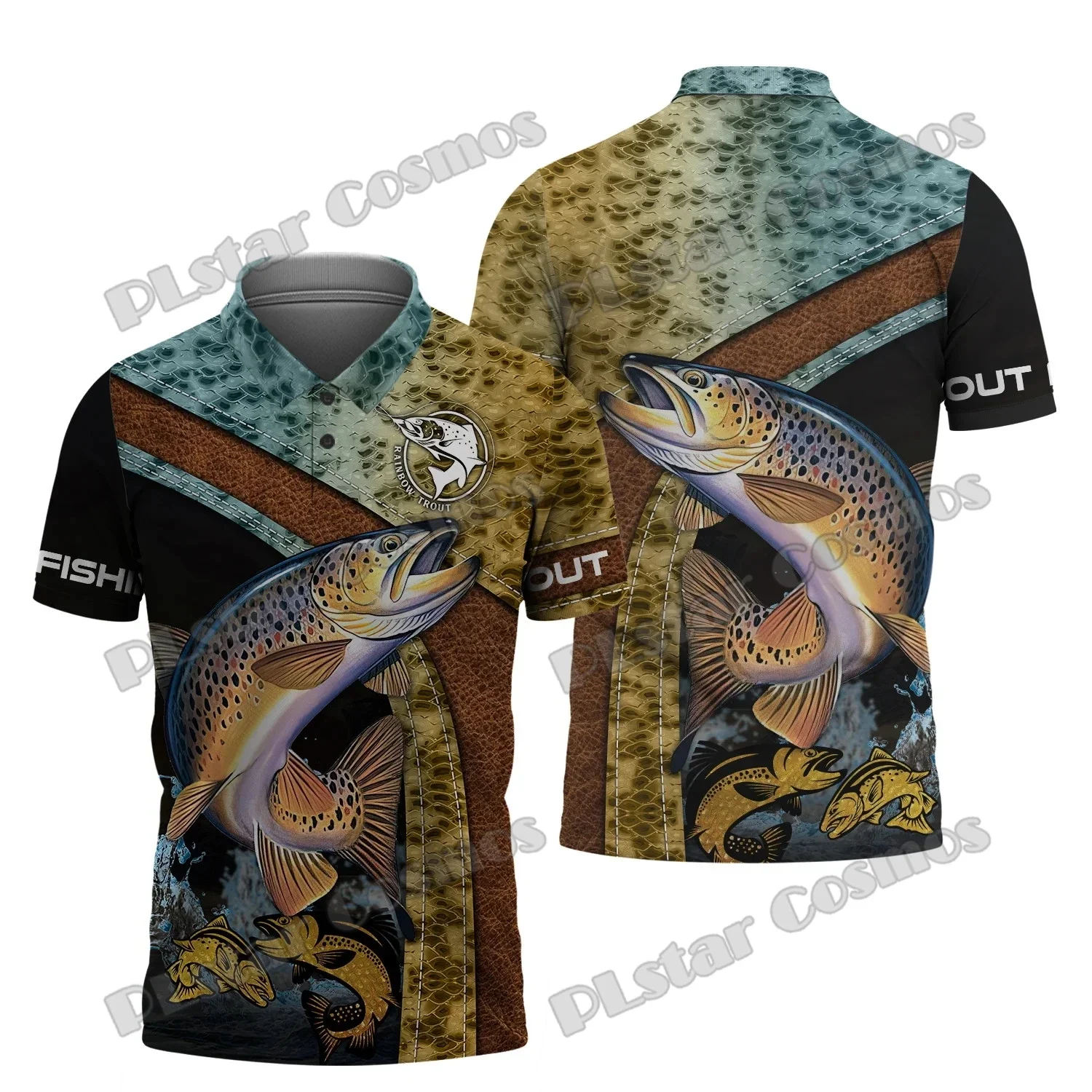 PLstar Cosmos Mahi Mahi/patrón de pesca de trucha, Polos estampados en 3D a la moda para hombre, pantalón corto informal de verano, camisa de manga PLP20 - imagen 4