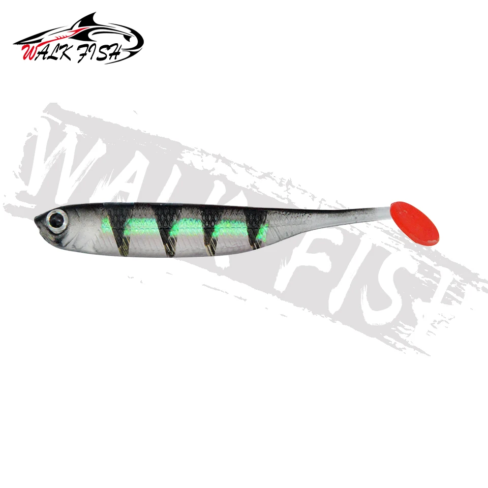 WALK FISH-señuelo de pesca suave, 7,5 cm, 2,1g, cola en T, Color arcoíris, lentejuela, giratorio, 5 unids/lote - imagen 4