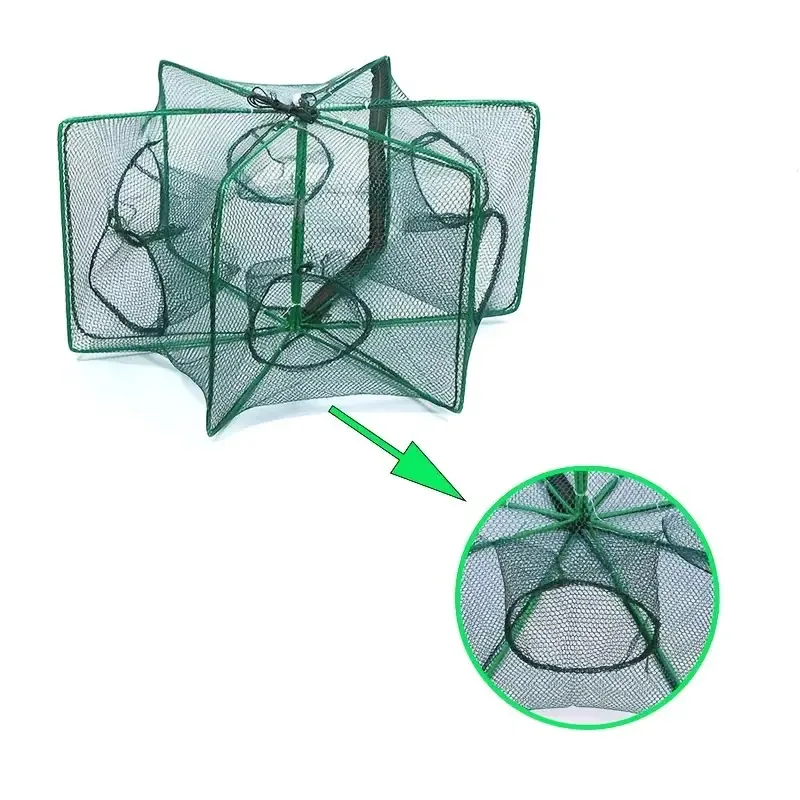 Red de pesca plegable de 6/8 agujeros para pescar camarones, cangrejos, langosta y peces, trampa ligera y duradera para una pesca fácil, 1 ud. - imagen 3