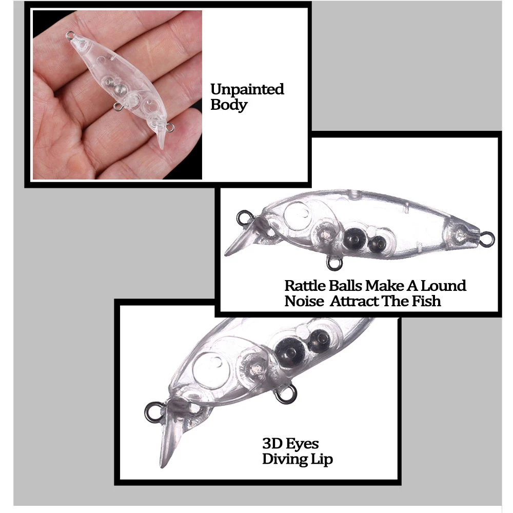 Chan'sHuang-Señuelos de Pesca en blanco, 30 piezas, sin pintar, 55mm, 3,5g, para buzo poco profundo, Minnow, sonajero, cebo, Wobblers, hecho a mano - imagen 4